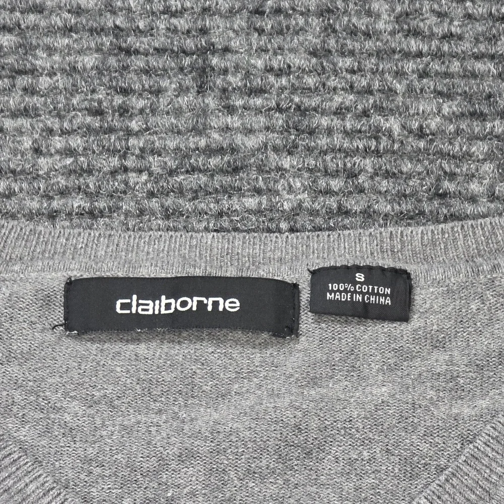 Claiborne Argyle V-Neck Sweater Men's Size Small‎ Gray Purple White 100% Cotton
